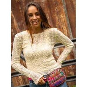 Natural Life Cream Floral Lace Long Sleeve Top Size L NWT Boho Sheer Crewneck